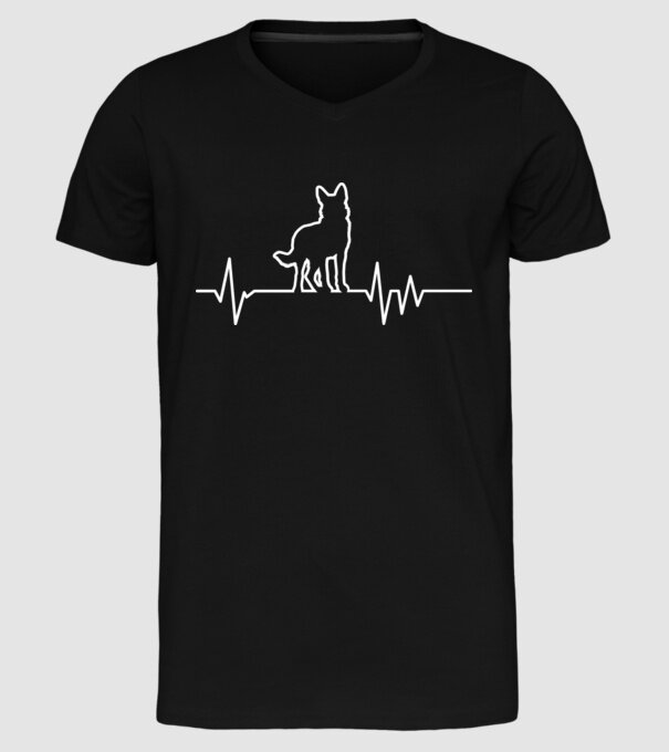 Heartbeat line Ciobănesc german model negru pe tricou