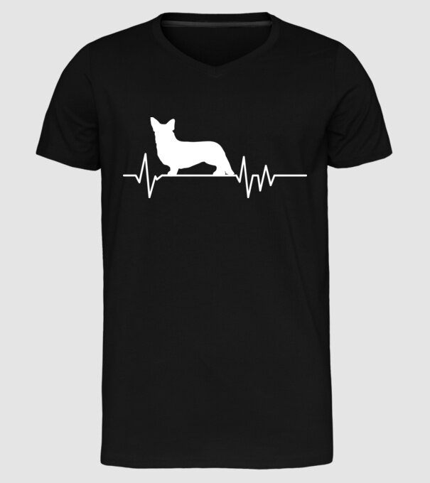Heartbeat silueta Corgie model negru pe tricou