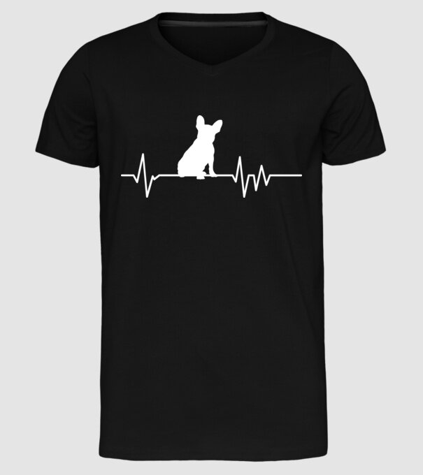 Heartbeat siluetă Bulldog francez model negru pe tricou