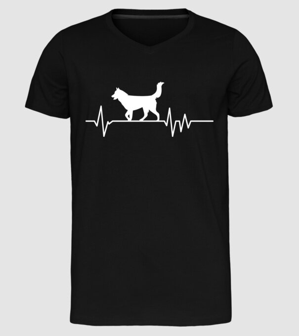 Heartbeat silueta Husky model negru pe tricou