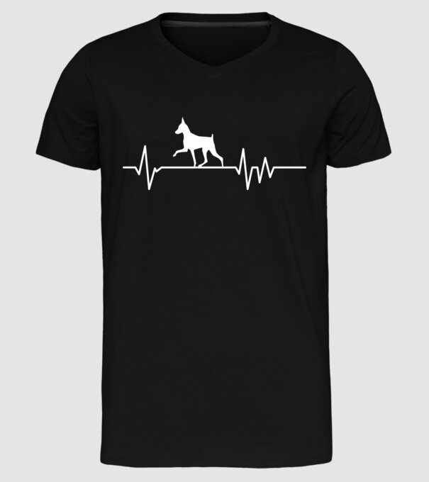 Heartbeat silueta Pinscher model negru pe tricou