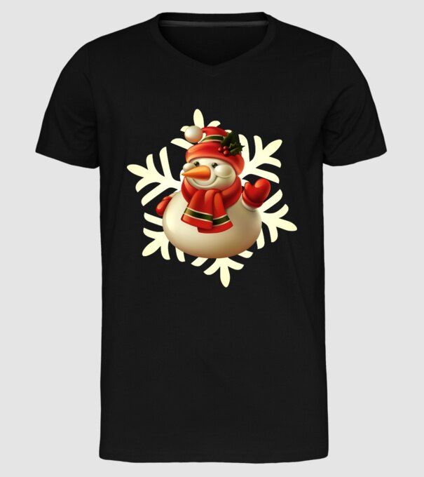 Om de zăpadă Moș Crăciun model negru pe tricou
