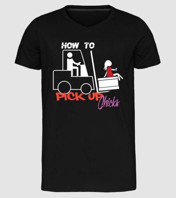 How to Pick up Chicks model negru pe tricou