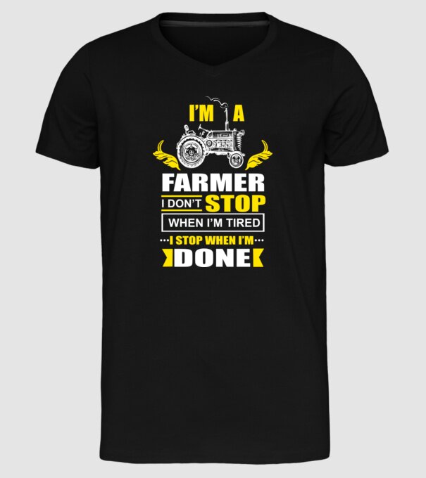 'I''m a farmer, i don''t stop when i''m tired' model negru pe tricou