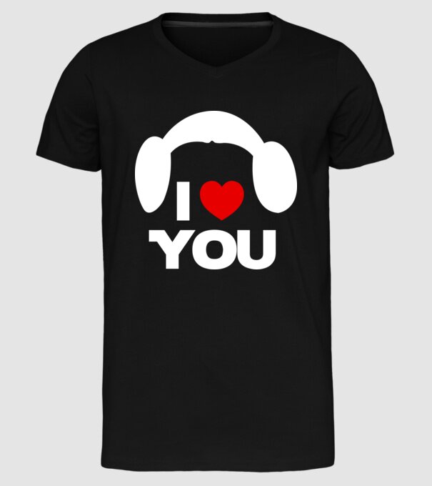 i love u model negru pe tricou