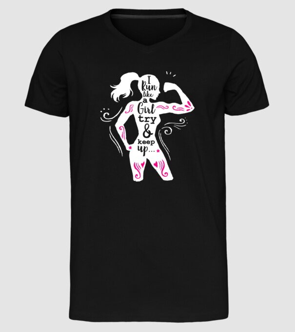 i run like a girl model negru pe tricou