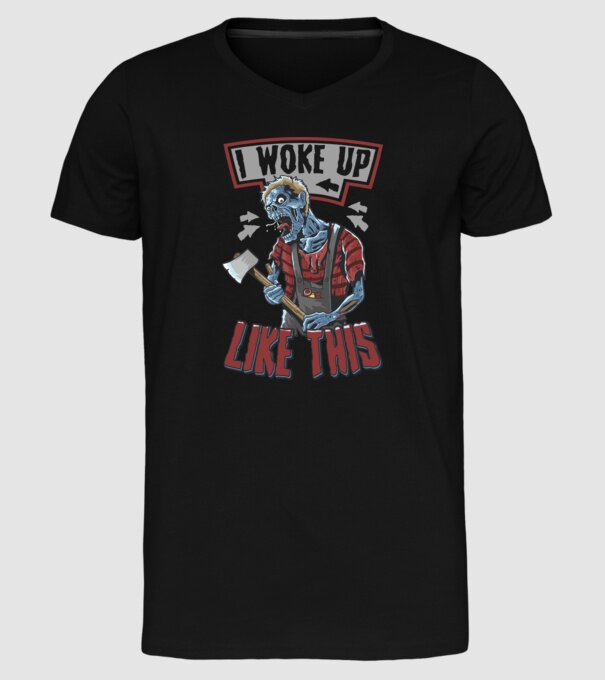 I woke up like this model negru pe tricou