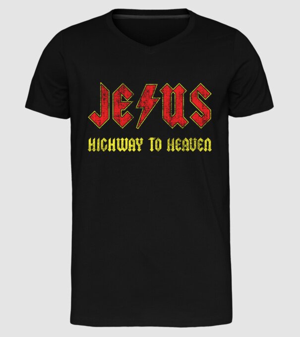 JESUS HIGHWAY TO HEAVEN model negru pe tricou