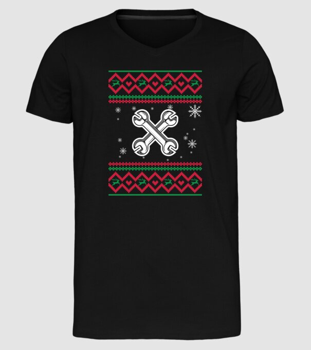 Model tricotat de Crăciun - mecanic auto model negru pe tricou
