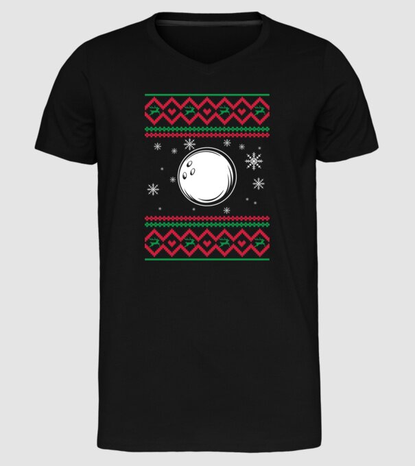 Model tricotat de Crăciun - bowling model negru pe tricou