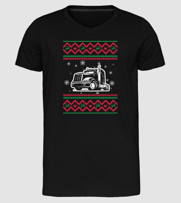 Model tricotat de Crăciun - camion model negru pe tricou