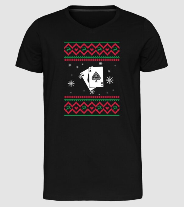 Model tricotat de Crăciun - poker model negru pe tricou