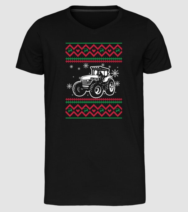 Model tricotat de Crăciun - tractorist model negru pe tricou