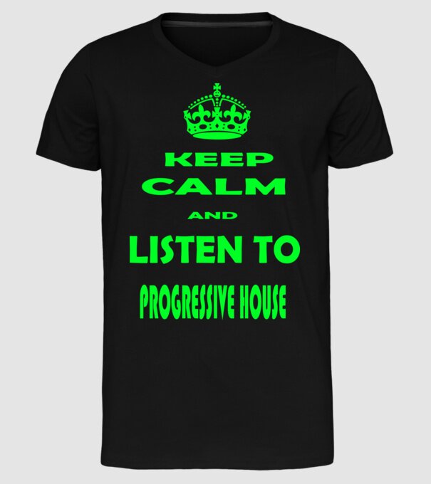Keep Calm and Listen to prog-house model negru pe tricou