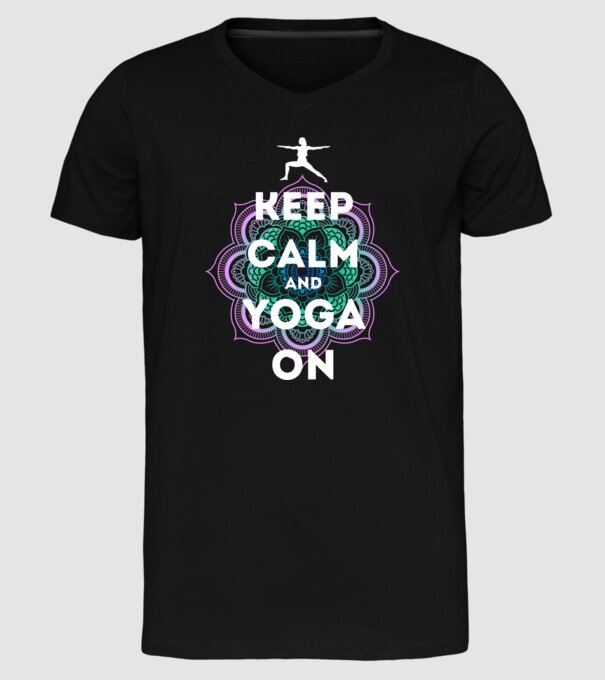 keepcalm yoga white model negru pe tricou