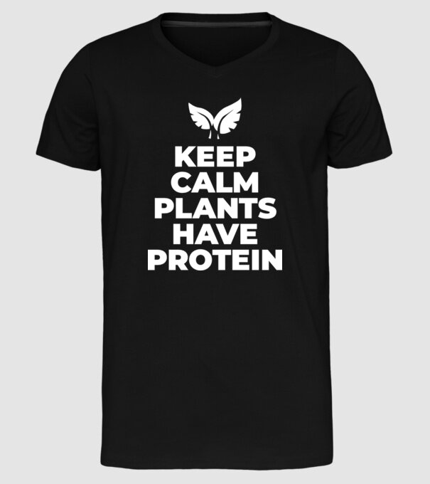 keep calm plant protein model negru pe tricou