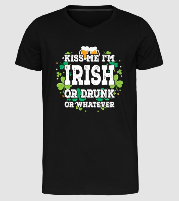'Kiss me I''m Irish or Drunk' model negru pe tricou