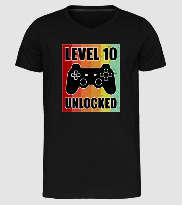 level 10 unlocked retro gamer model negru pe tricou