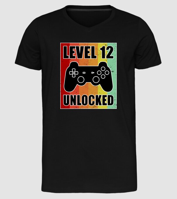 level 12 unlocked retro gamer model negru pe tricou