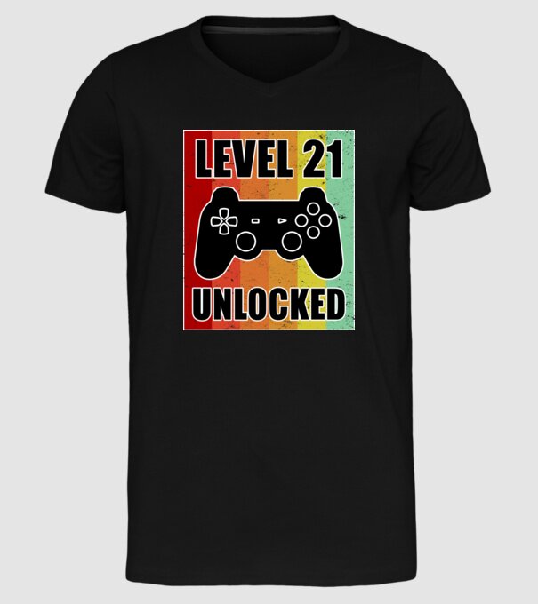 level 21 unlocked retro gamer model negru pe tricou