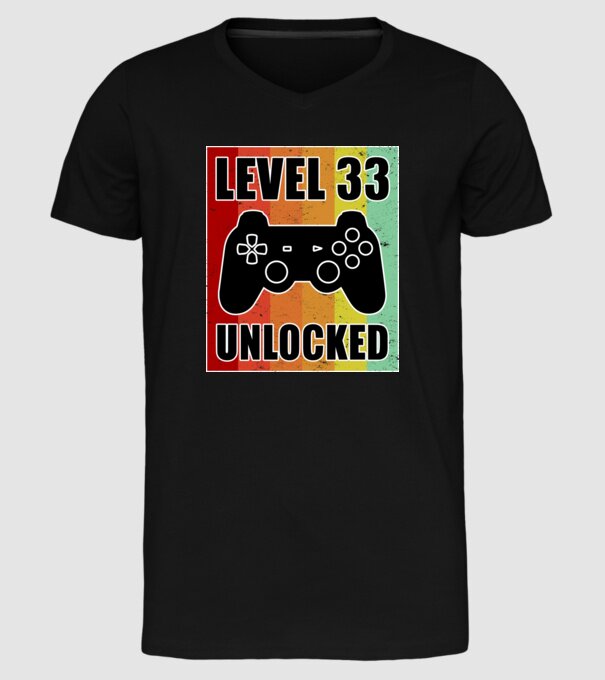 level 33 unlocked retro gamer model negru pe tricou