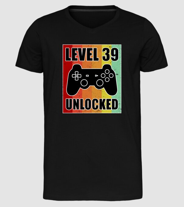 level 39 unlocked retro gamer model negru pe tricou