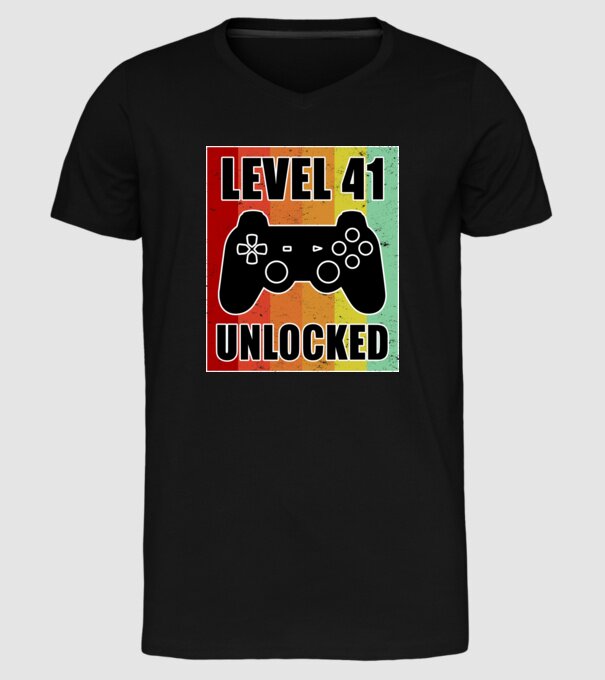 level 41 unlocked retro gamer model negru pe tricou