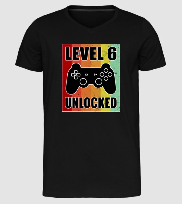 level 6 unlocked retro gamer model negru pe tricou