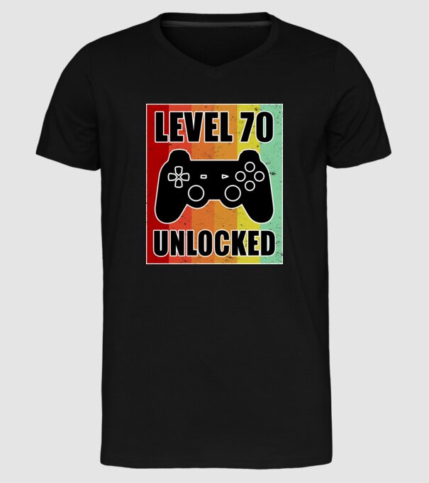 level 70 unlocked retro gamer model negru pe tricou