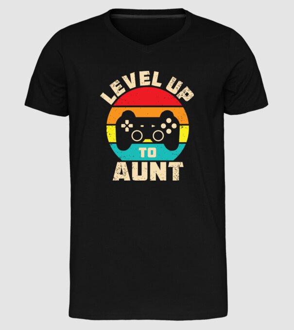 Level Up Aunt model negru pe tricou