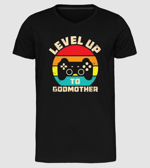 Level Up Godmother model negru pe tricou