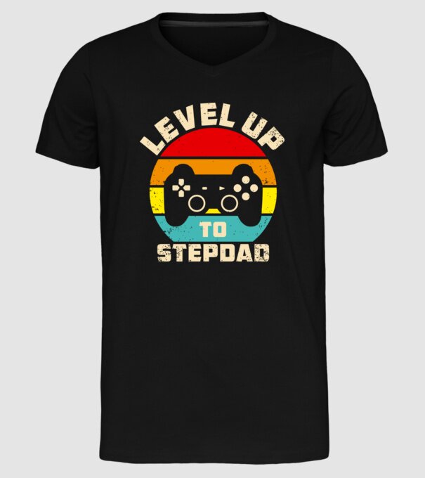 Level Up Stepdad model negru pe tricou