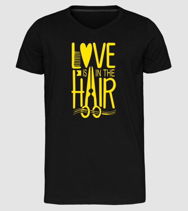 Love is in the hair model negru pe tricou