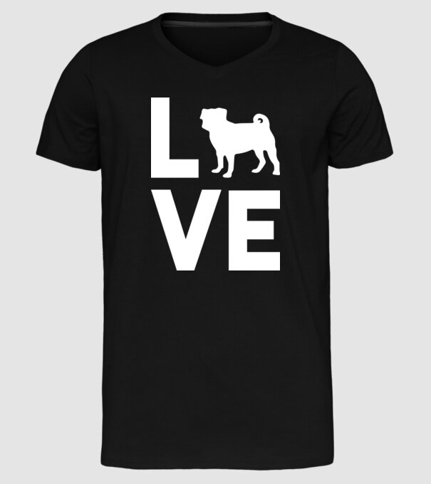 LOVE Mops model negru pe tricou