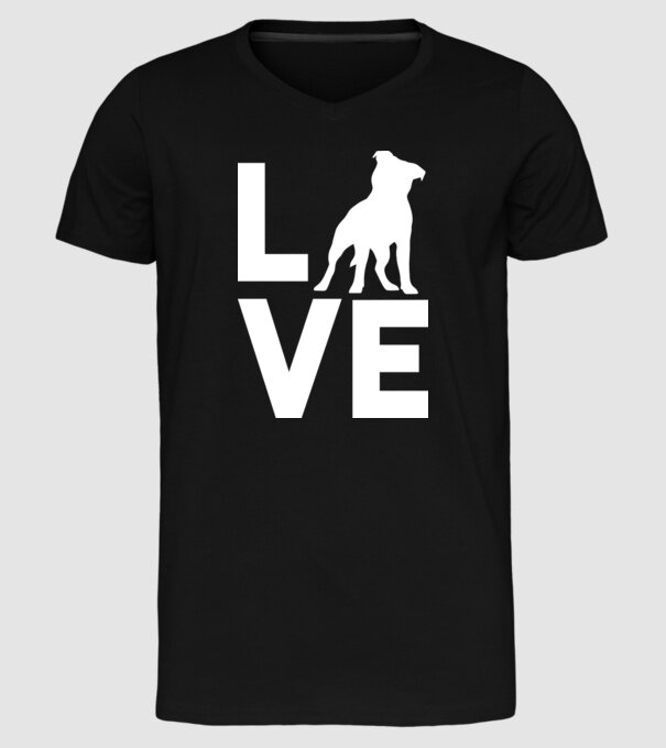 LOVE Staffordshire Terrier model negru pe tricou