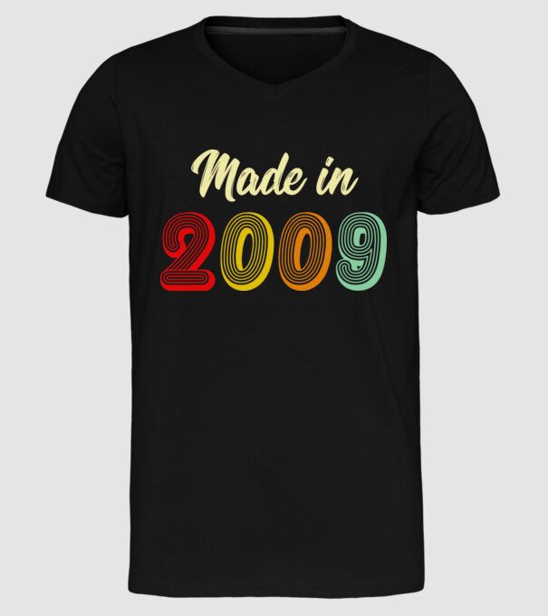 made in 2009 retro model negru pe tricou