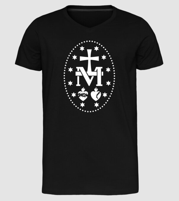 Simboluri medalie Maria model negru pe tricou