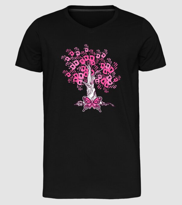 Copac cu fluture lupta împotriva cancerului de sân model negru pe tricou