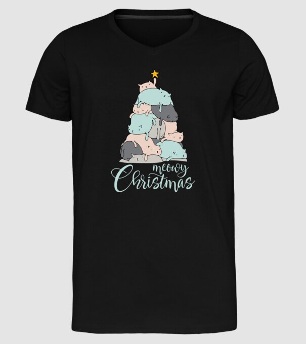 Meowy Christmas model negru pe tricou