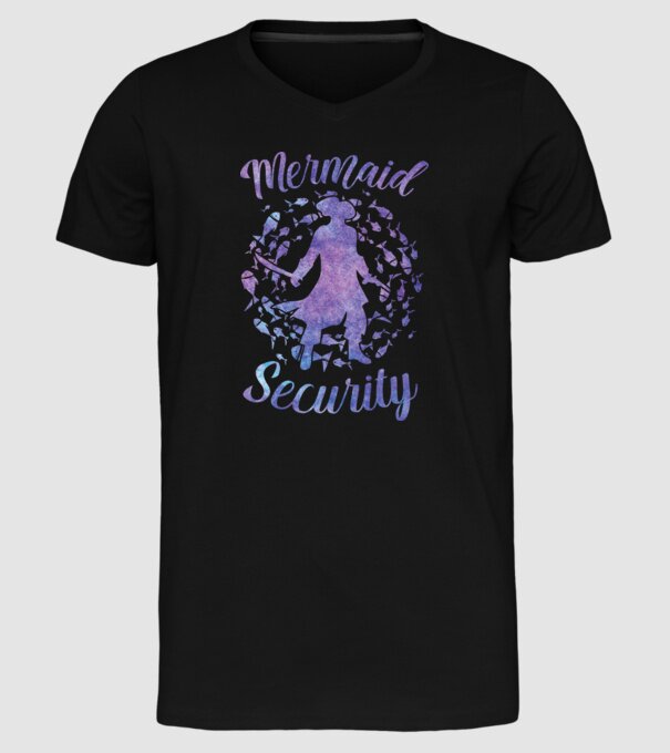 Mermaid Security boys aquarell model negru pe tricou