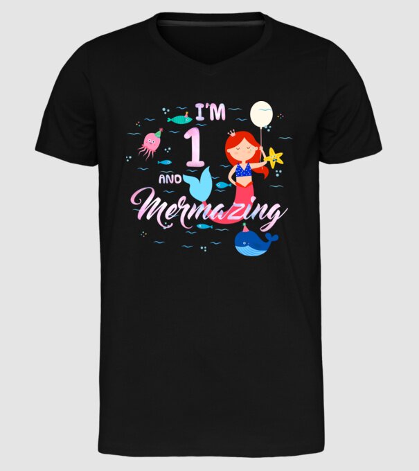 Mermazing Birthday 1 model negru pe tricou