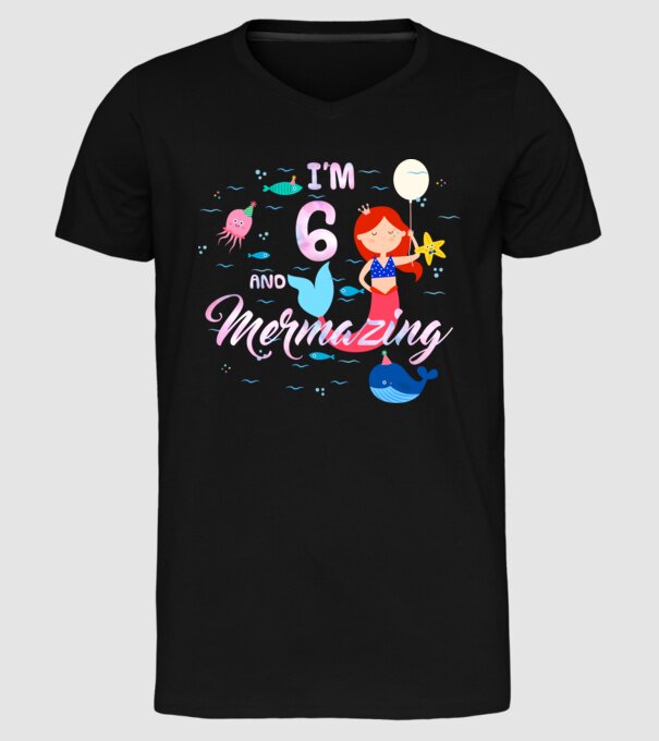 Mermazing Birthday 6 model negru pe tricou