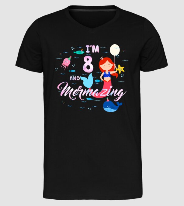 Mermazing Birthday 8 model negru pe tricou