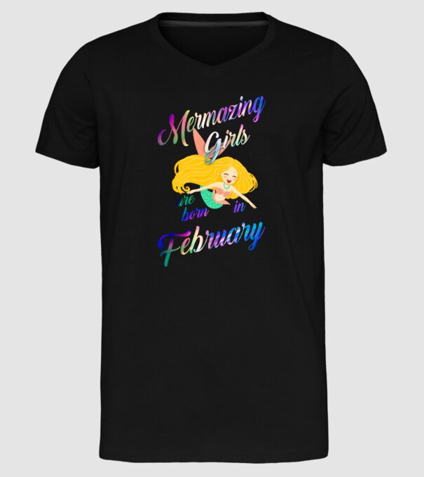 Mermazing girls are born february model negru pe tricou