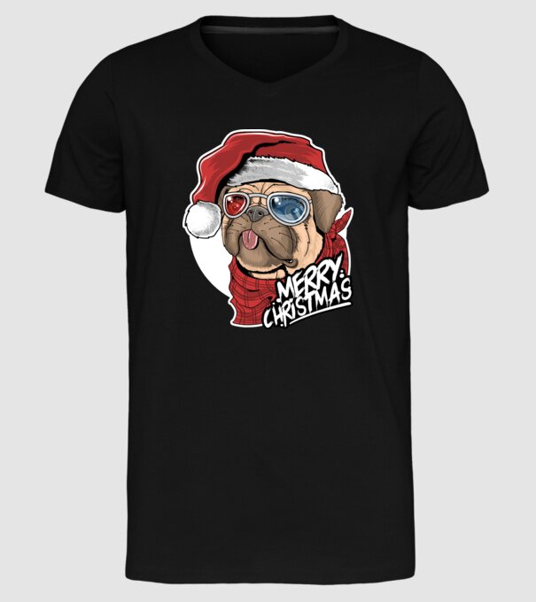 Merry Christmas Mopsz model negru pe tricou
