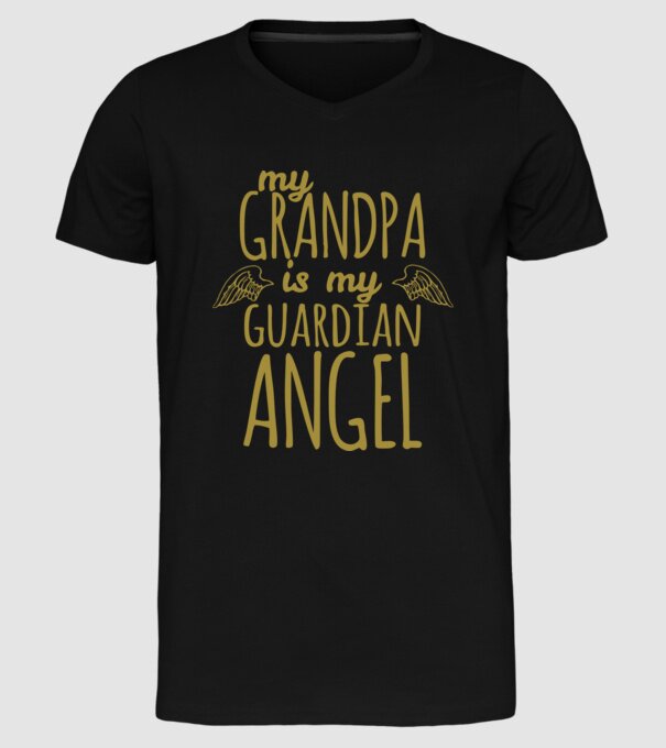 My grandpa is my guardian angel model negru pe tricou