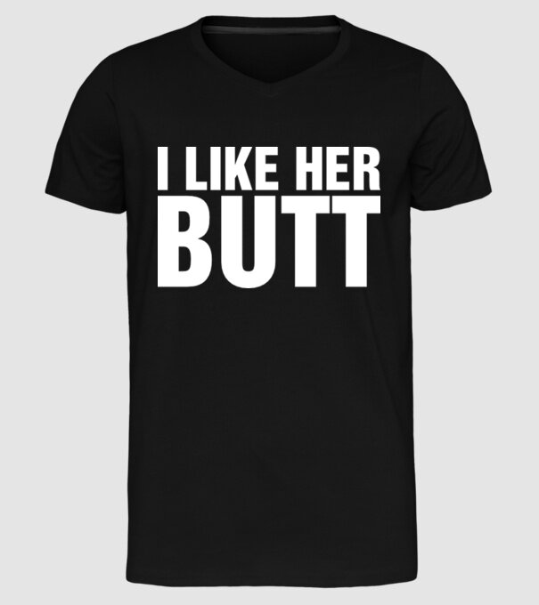 Motiv cuplu I like her butt model negru pe tricou