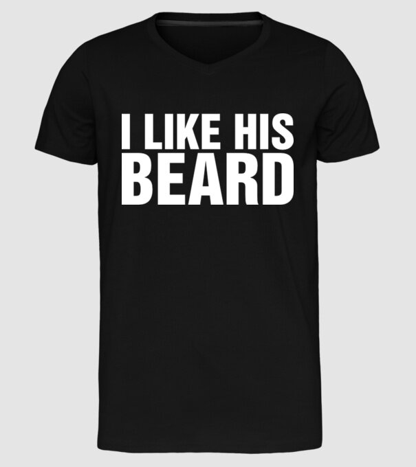 Motiv cuplu I like his beard model negru pe tricou