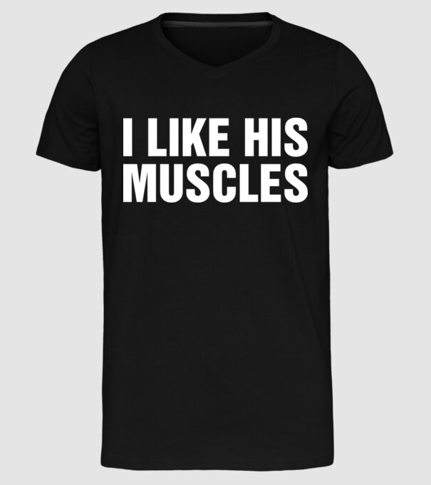 Motiv cuplu I like his muscles model negru pe tricou