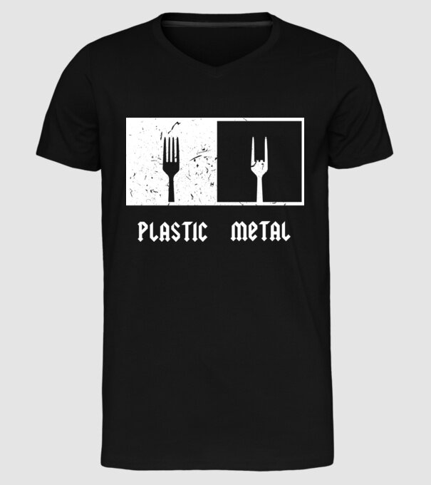 Plastic vs metal model negru pe tricou